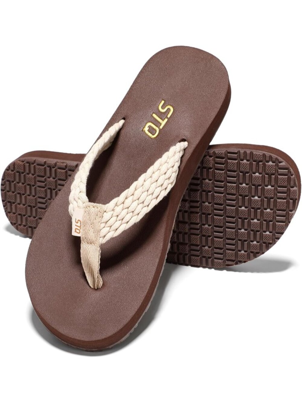 Women's Taupe Quick Dry Flip Flops with Yoga Mat Sole Arch Support Sandals